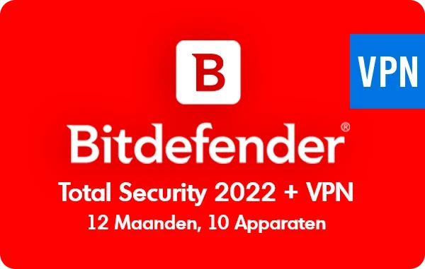 Bitdefender Total Security 2022 + VPN - 12 maanden/10 apparaten - Nederlands (PC/MAC)