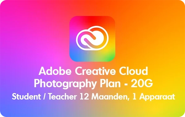 Adobe Creative Cloud Photography Plan Student/Teacher - 20GB Cloud Storage - 12 maanden/1 apparaat - Meertalig (PC/MAC)
