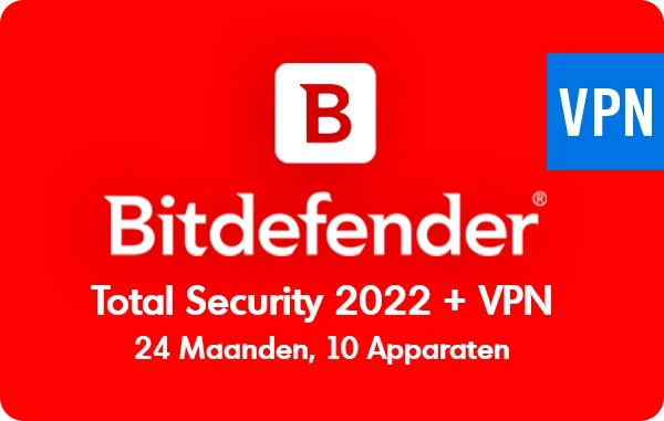 Bitdefender Total Security 2022 + VPN - 24 maanden/10 apparaten - Nederlands (PC/MAC)