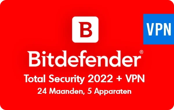 Bitdefender Total Security 2022 + VPN - 24 maanden/5 apparaten - Nederlands (PC/MAC)